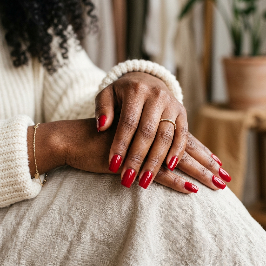 Red nails on dark skin design