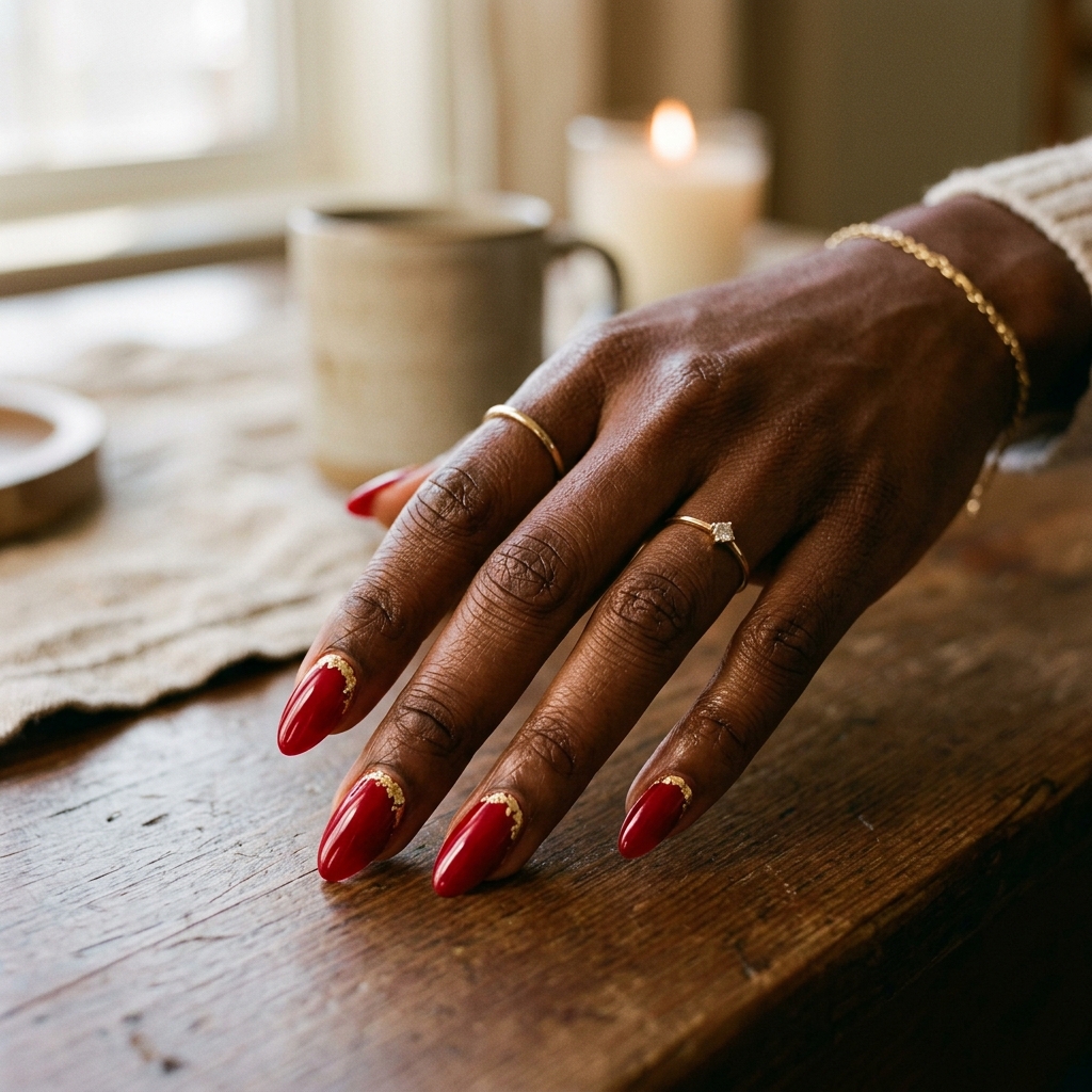 Red nails on dark skin design