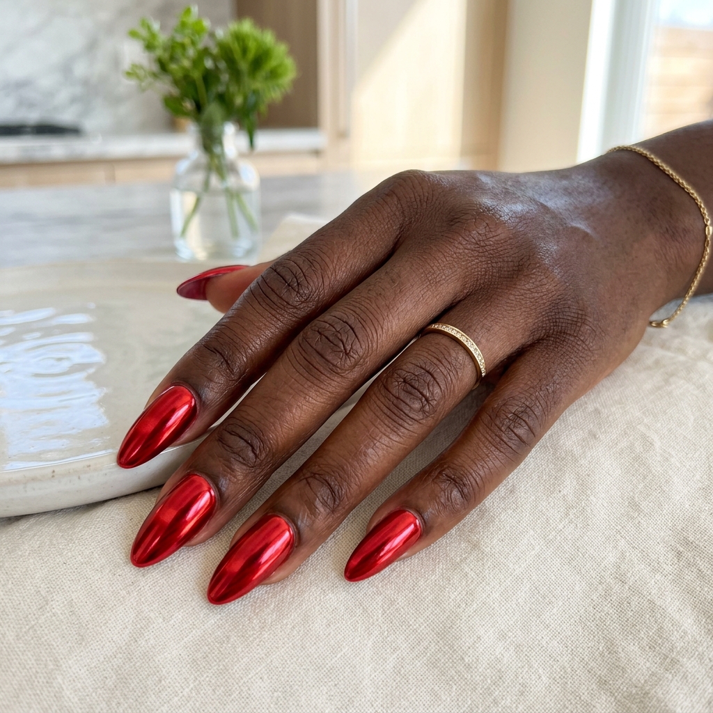 Red nails on dark skin design