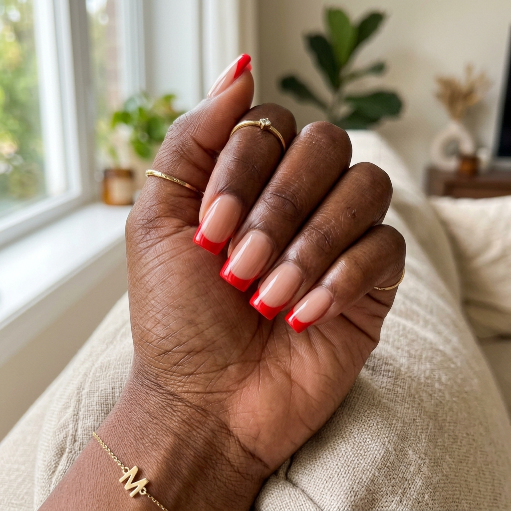 Red nails on dark skin design