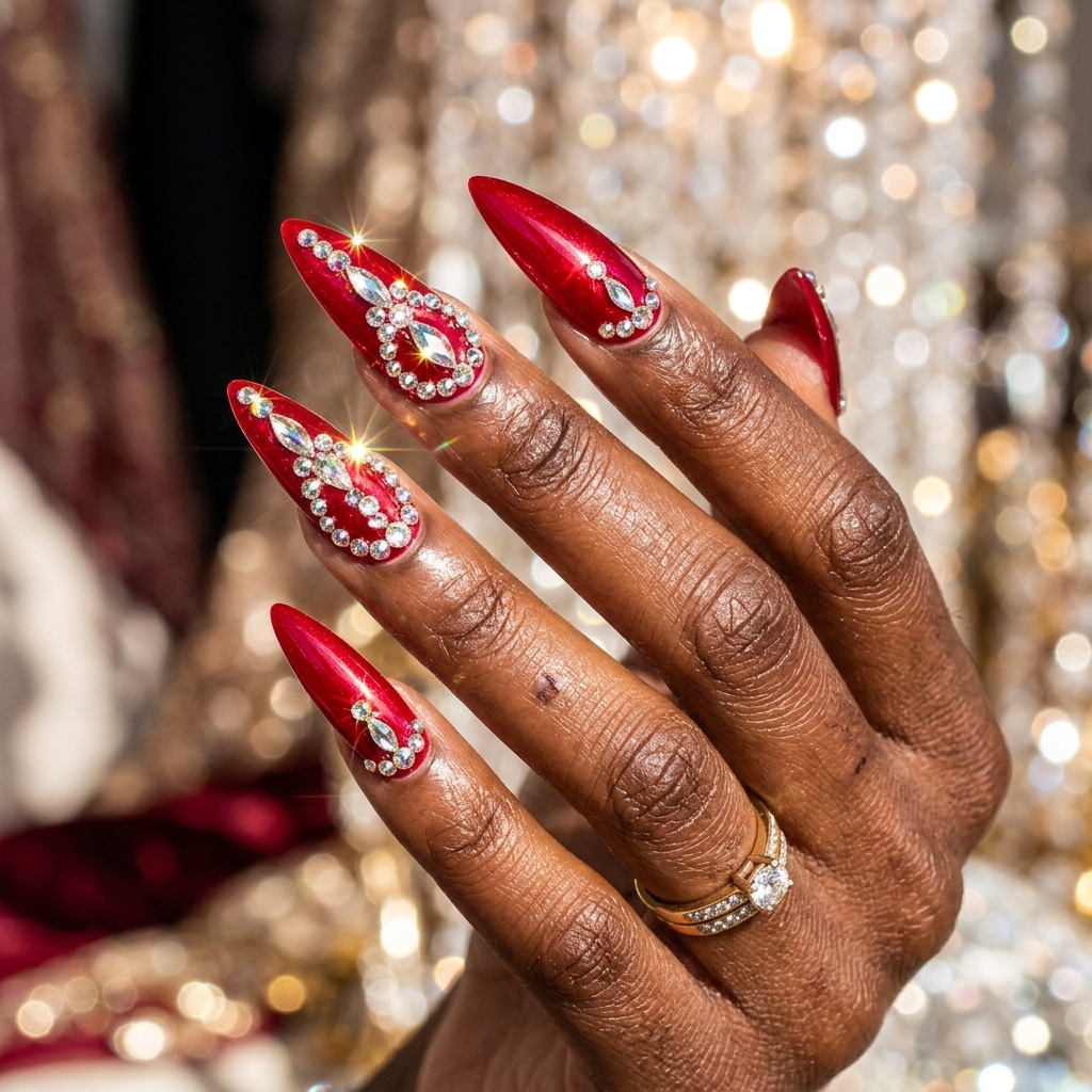 Red nails on dark skin design