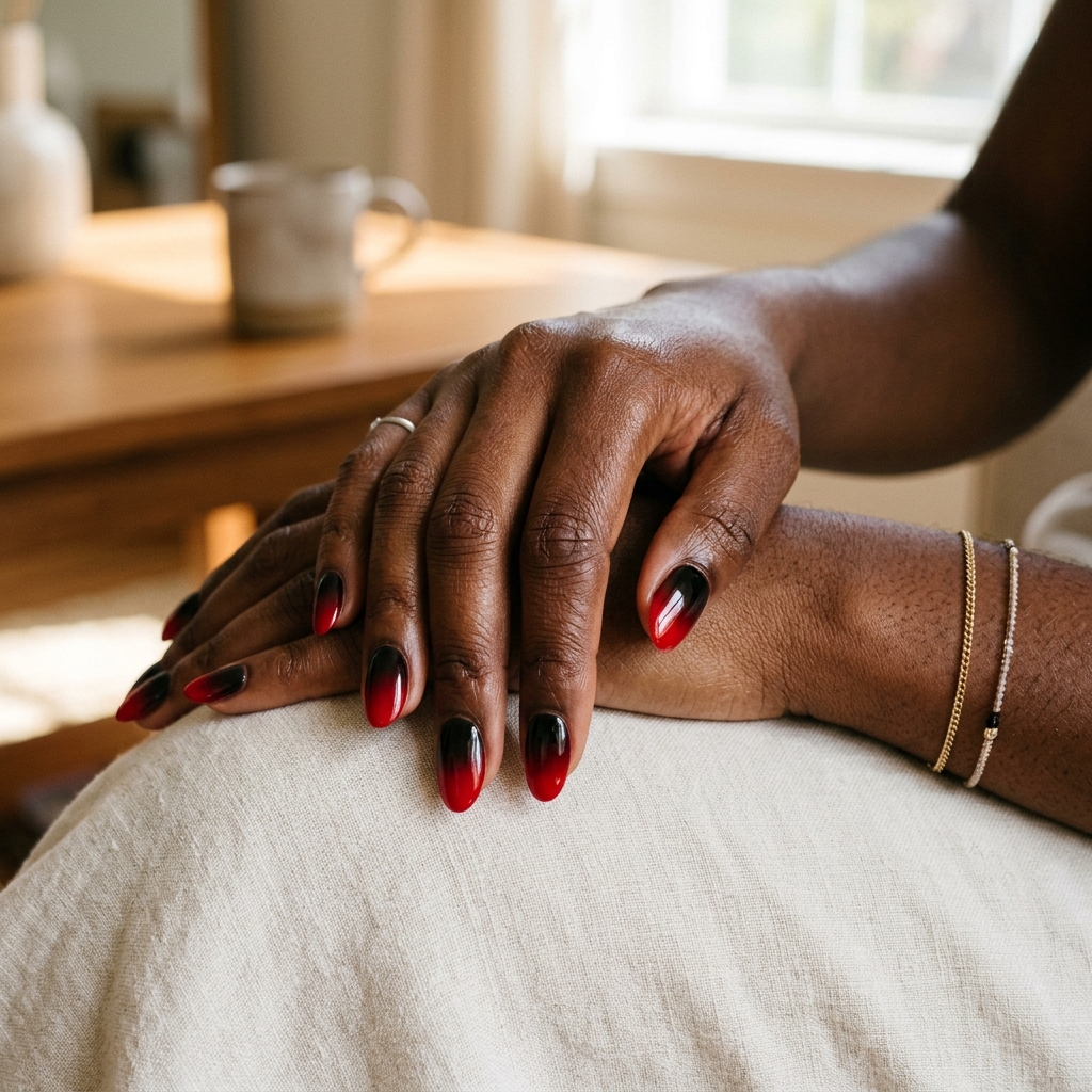 Red nails on dark skin design
