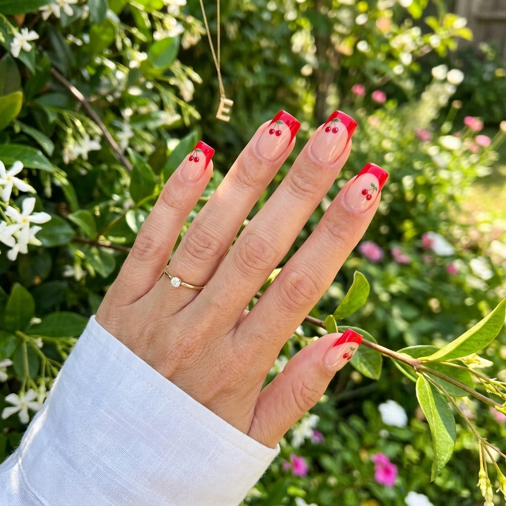 Cherry red French tips.