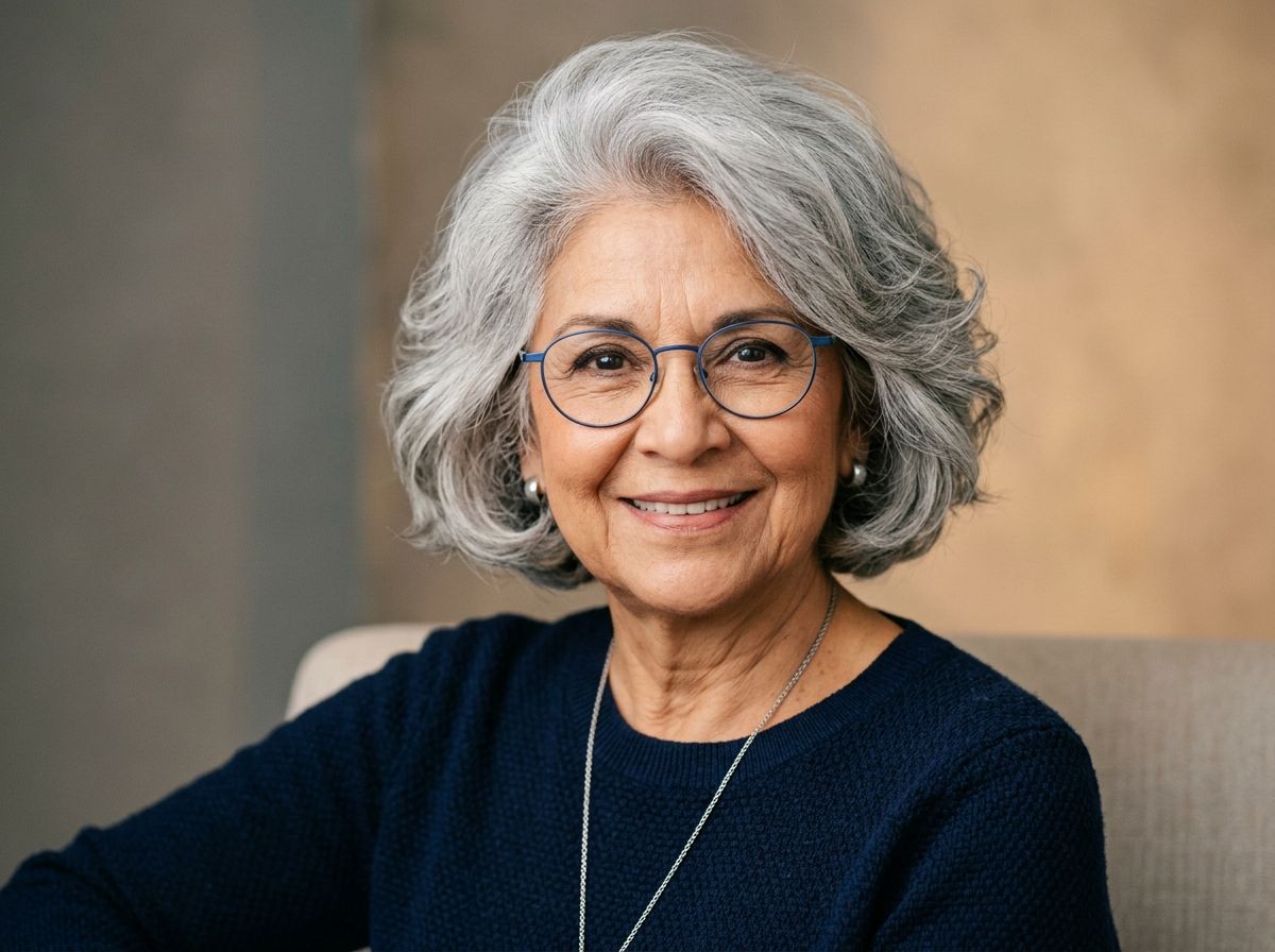 Chin-Length Bob with Volume for Women Over 70 with Glasses