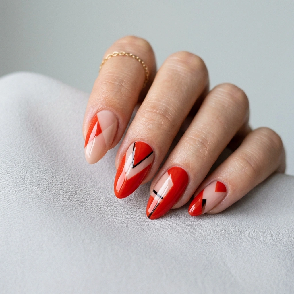 Red and nude negative space art.
