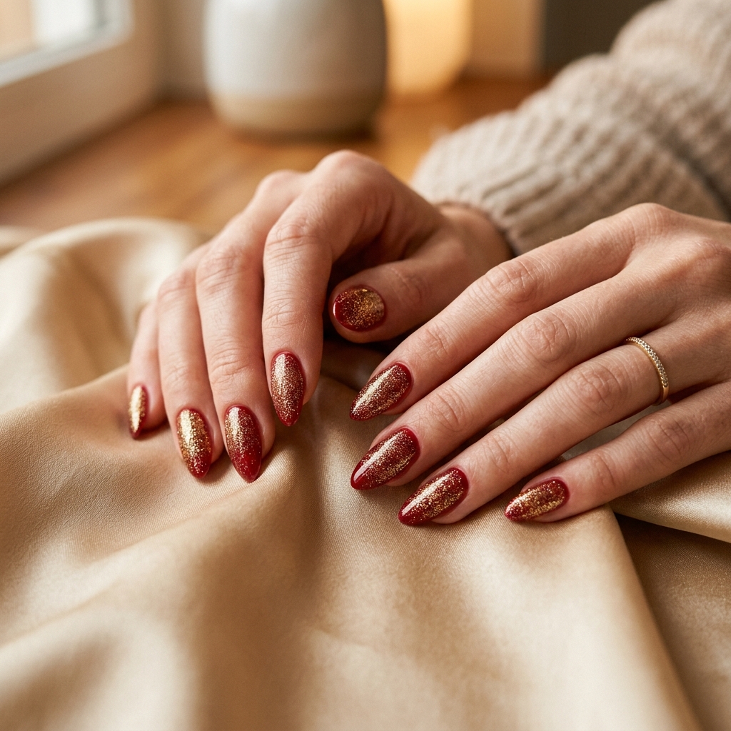 Classic Crimson with Fine Gold Glitter Shimmer