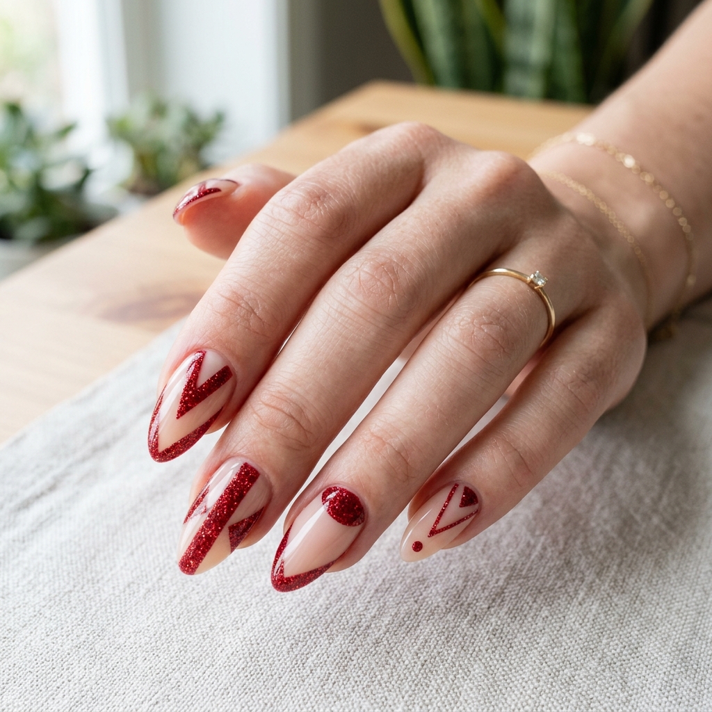 Chic Geometric Lines in Red Glitter