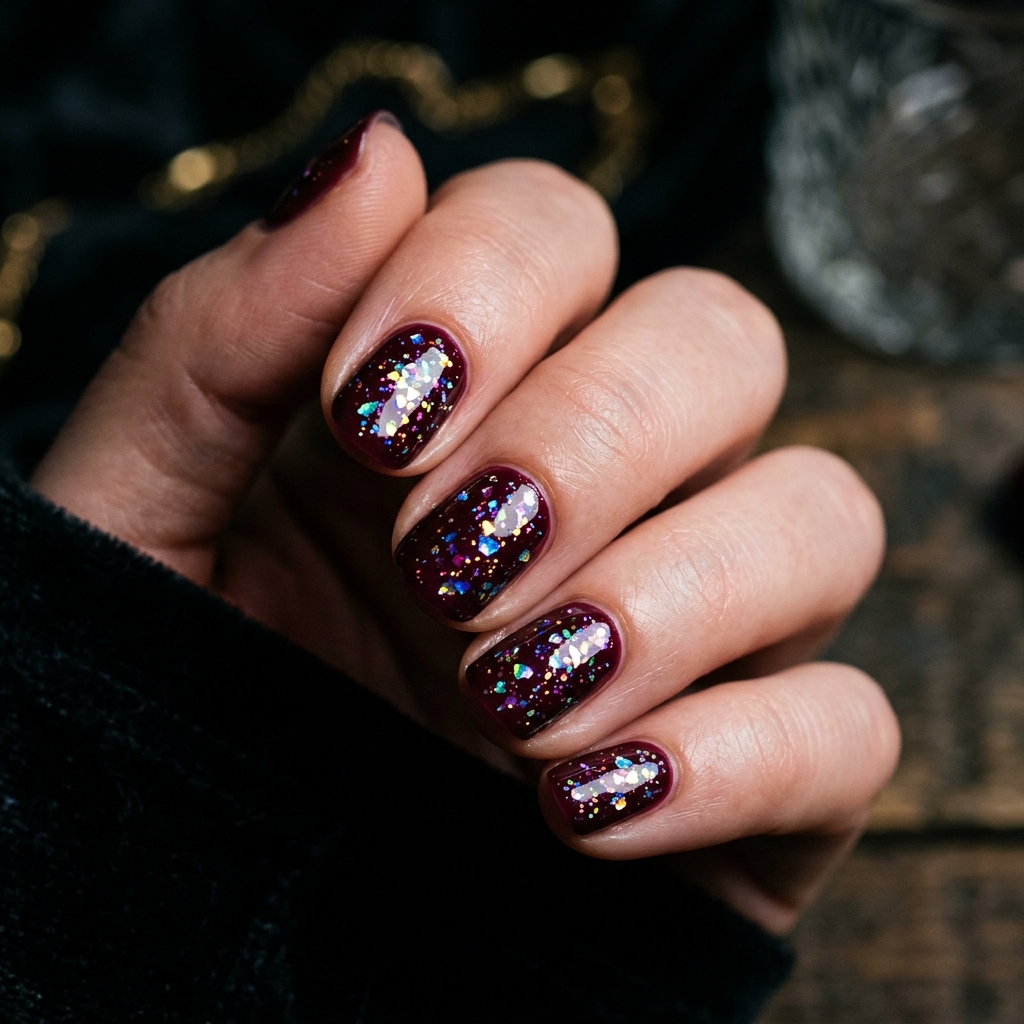 Deep Wine Burgundy with Chunky Holographic Glitter