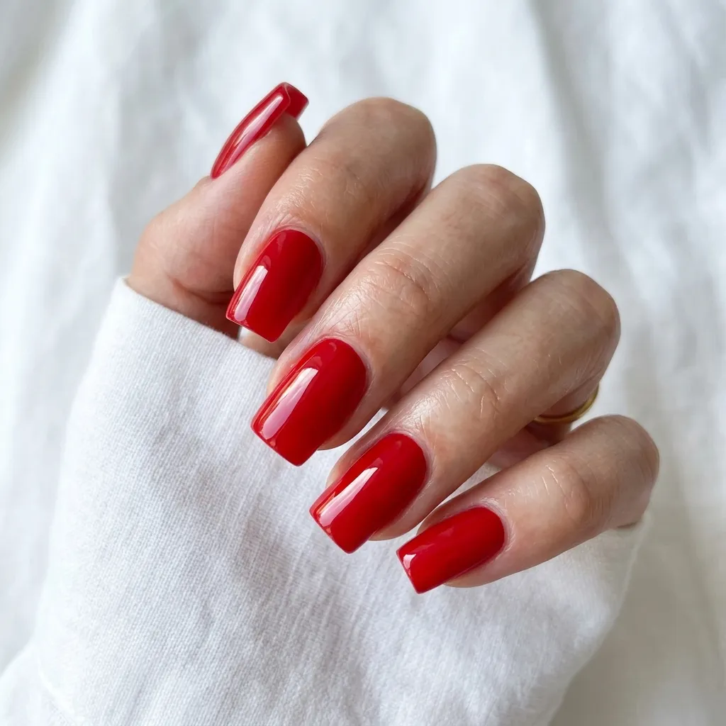 1. Classic Glossy Red Square Nails