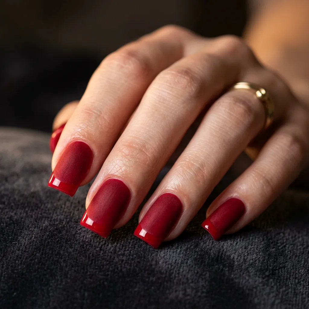 11. Matte Red Square Nails with Glossy Tips