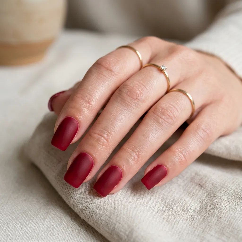 2. Velvet Matte Cherry Red Square Nails