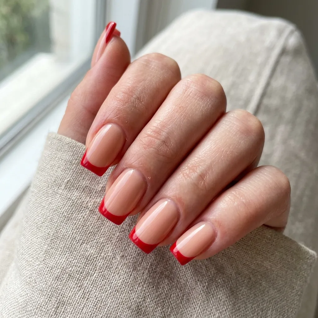 3. Red French Tips on Square Nails