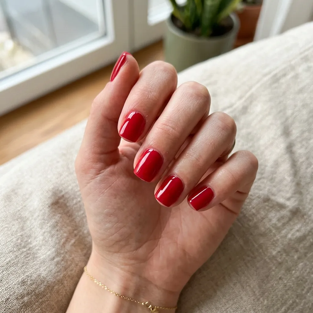 5. Crimson Red Short Square Nails
