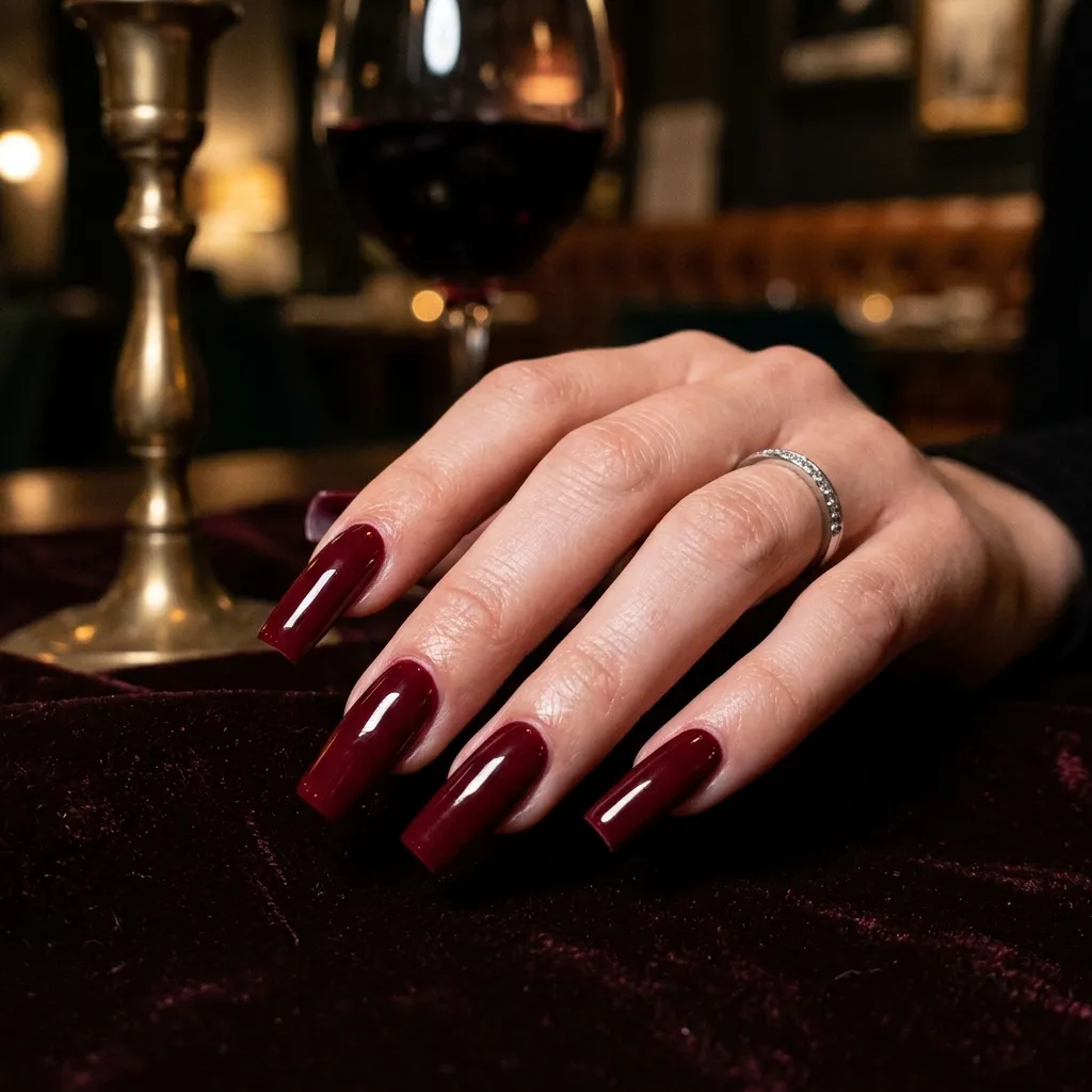 7. Dark Burgundy Red Square Acrylics