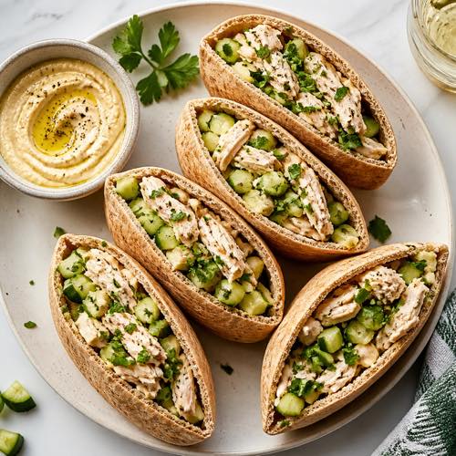 Healthy canned chicken recipe - Mediterranean Chicken Hummus Pita Pocket