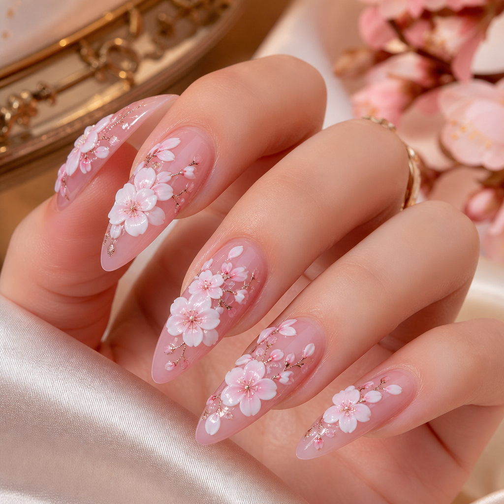 Cherry Blossom Nails Idea 6