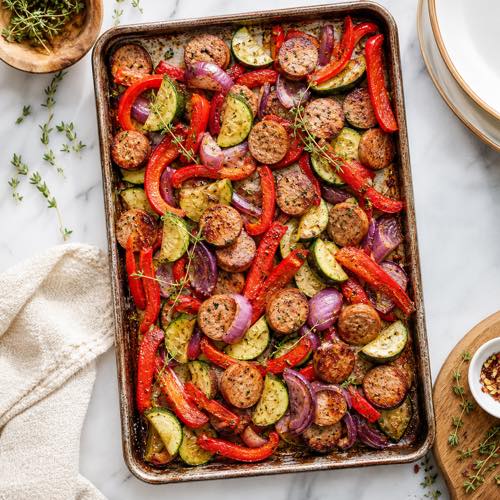 Healthy chicken sausage recipe - Sheet-Pan Chicken Sausage and Roasted Veggies