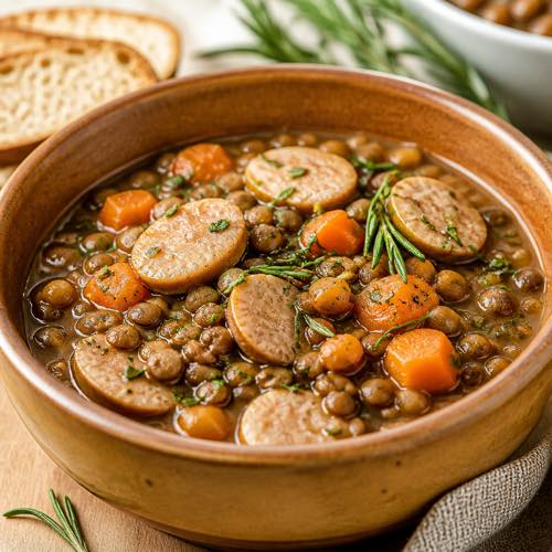 Healthy chicken sausage recipe - Tuscan Chicken Sausage and Lentil Stew