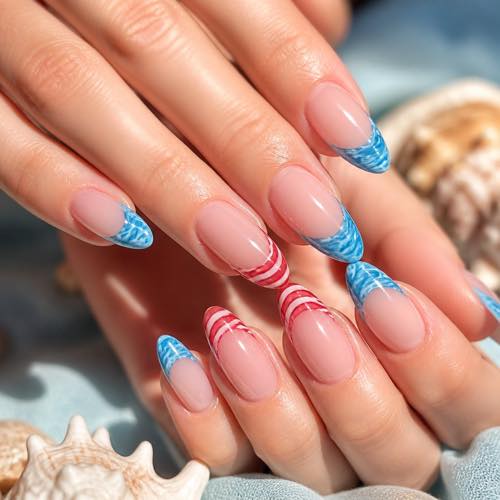 Christmas summer nail design - Ocean Wave Candy Cane Tips