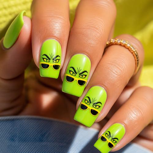 Christmas summer nail design - Lime Green Grinch Summer Vibes
