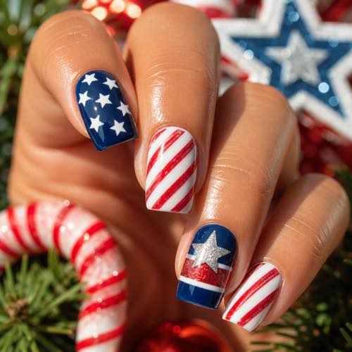 Christmas summer nail design - July 4th Festive Fusion
