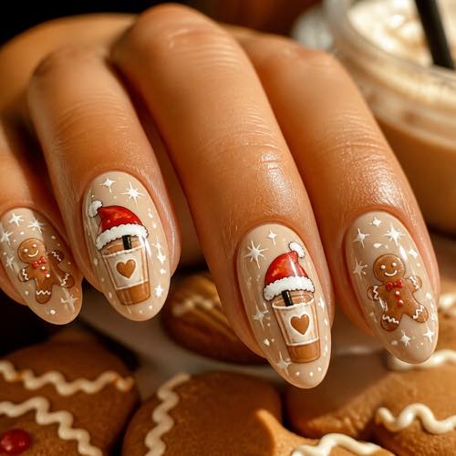 Christmas summer nail design - Iced Coffee & Gingerbread