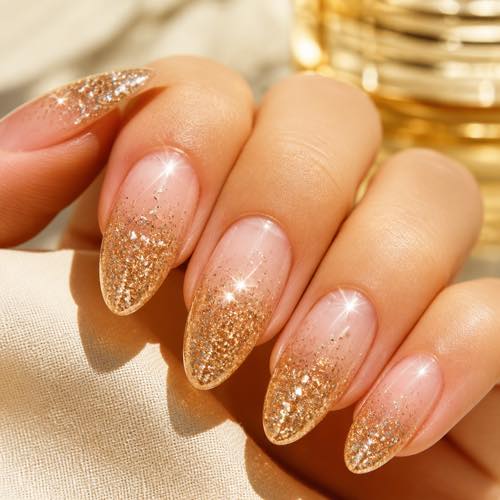 Christmas summer nail design - Champagne Sand Glitter Ombre