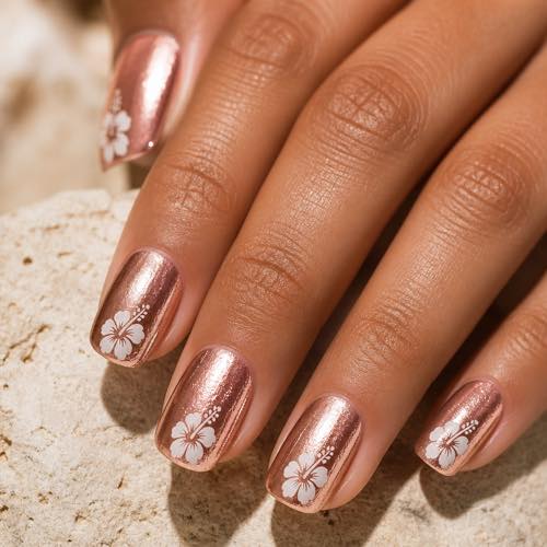 Christmas summer nail design - Rose Gold Tropical Baubles