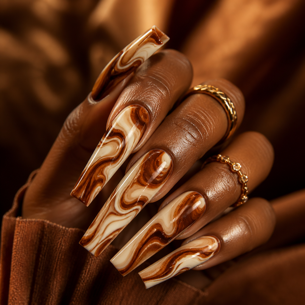 Coffin cinnamon roll bold nails