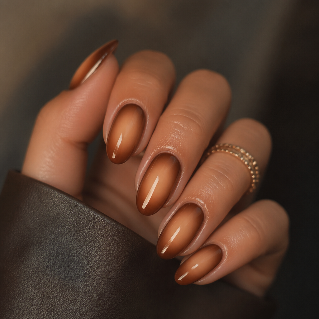 Aura/blush caramel effect glowing nails