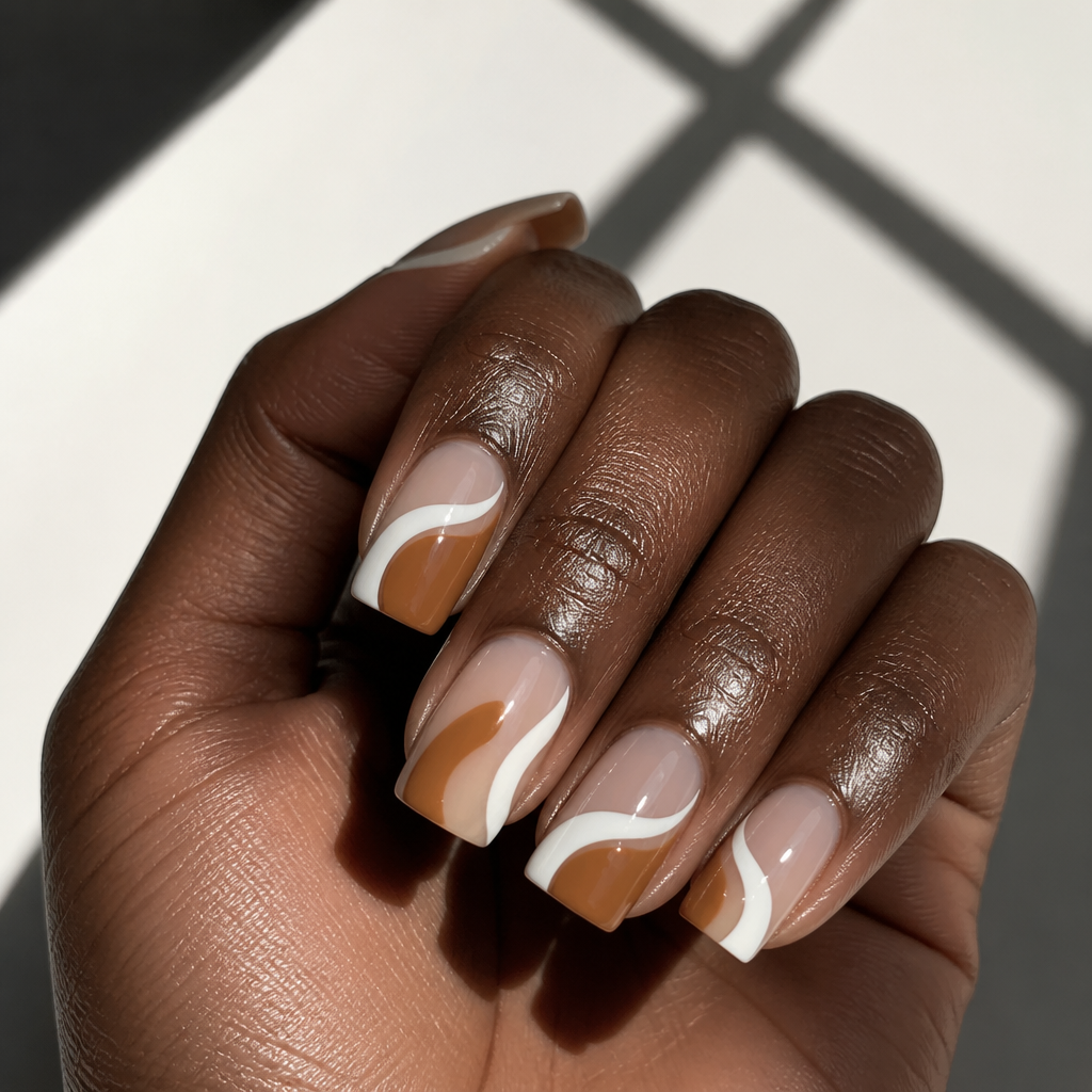 Negative-space swirl modern nail art