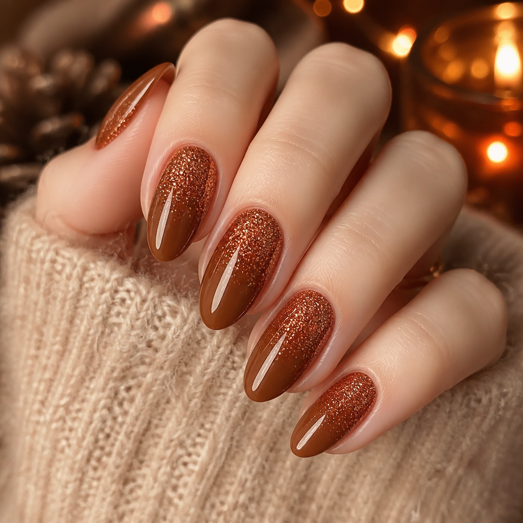 Glitter-dusted cinnamon nails