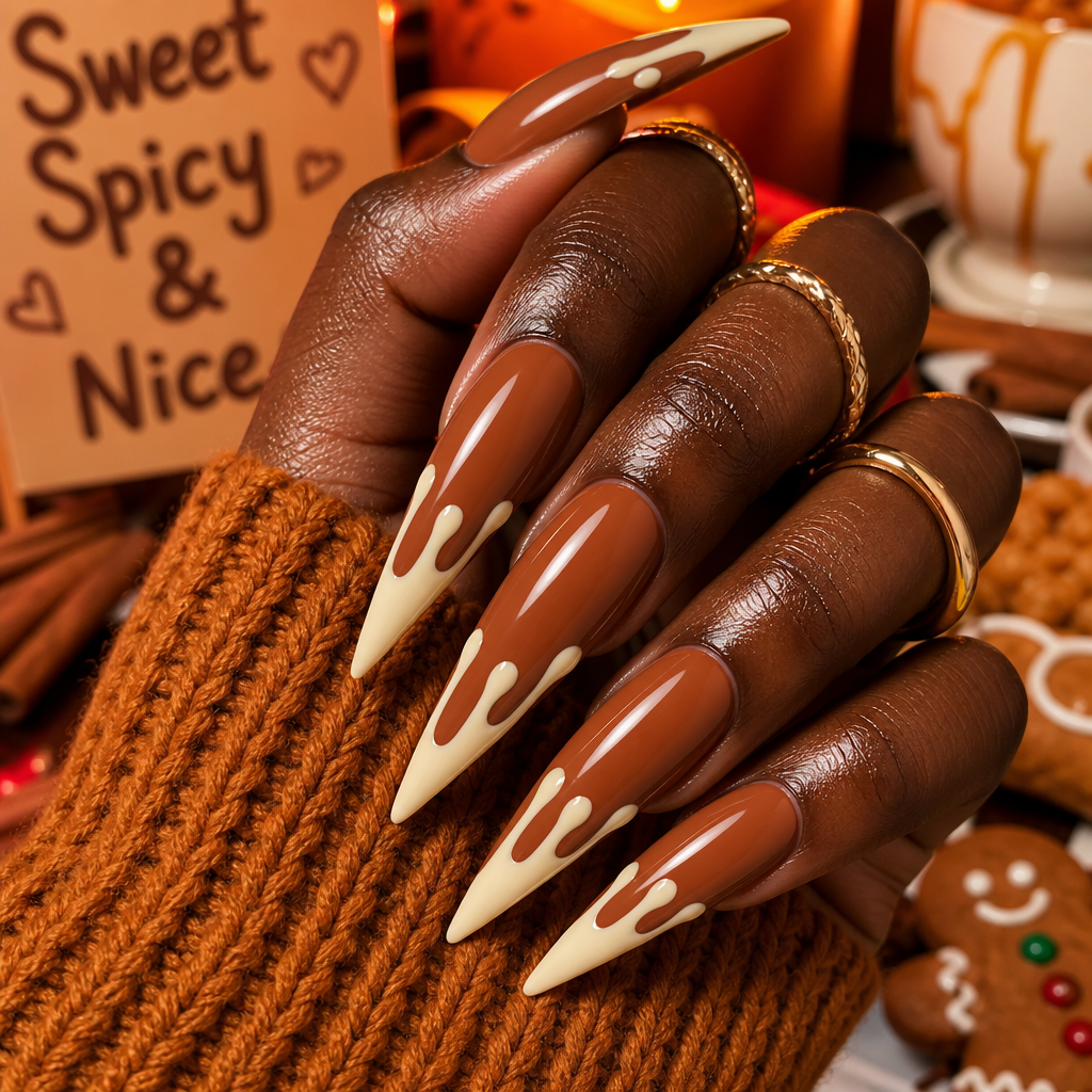 Creamy icing drip accents on stiletto nails