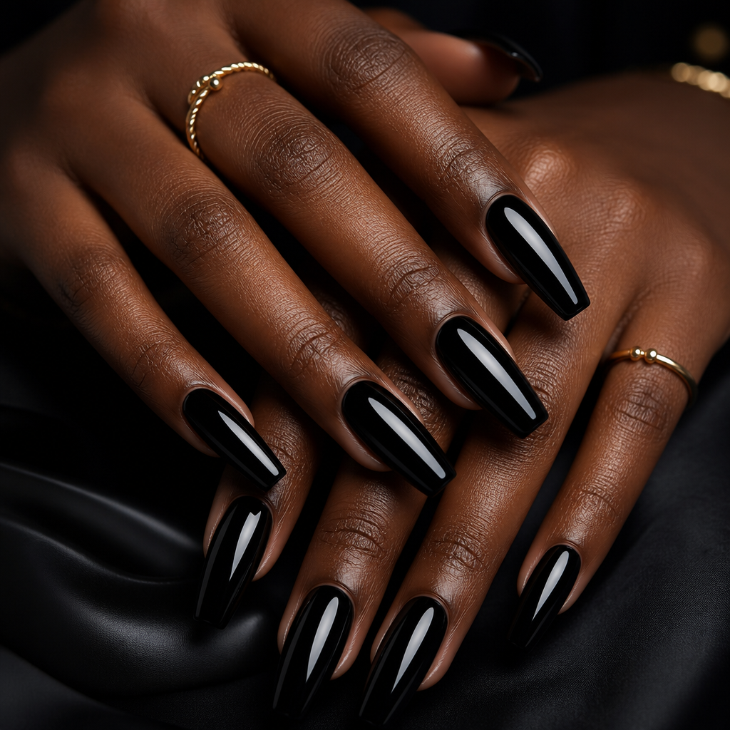 Classic Glossy Jet Black coffin nails
