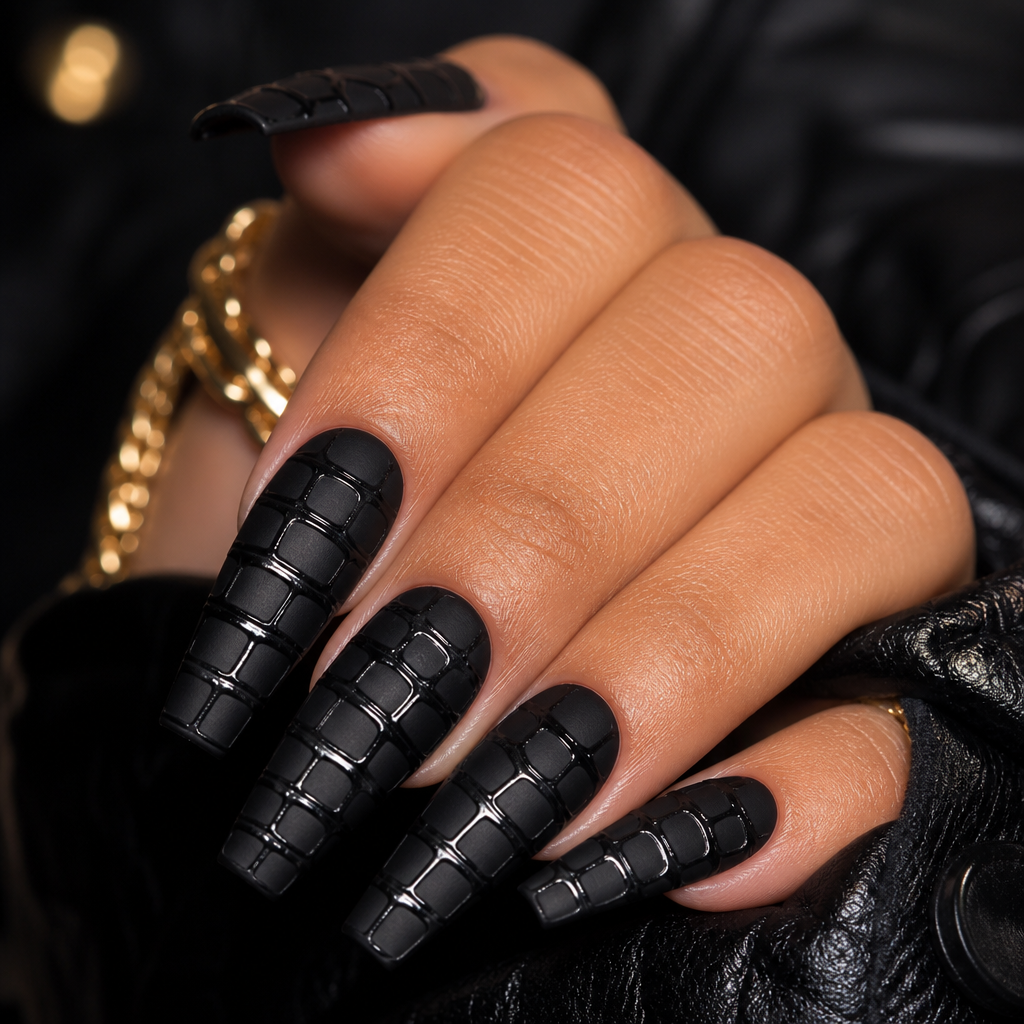 Black Croc or Snakeskin Print coffin nails