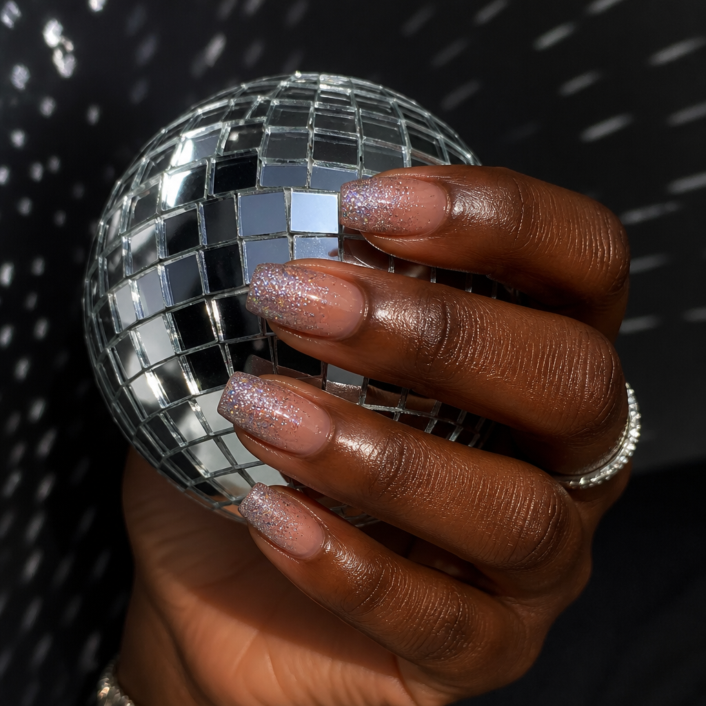 Glitter ombre short duck nails acrylic.