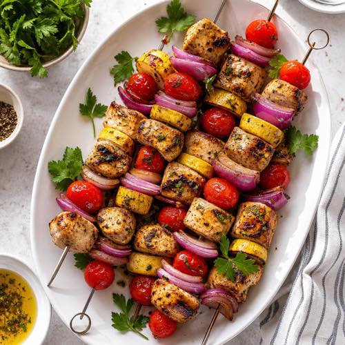 Healthy grilled chicken recipe - Rainbow Grilled Chicken and Veggie Skewers