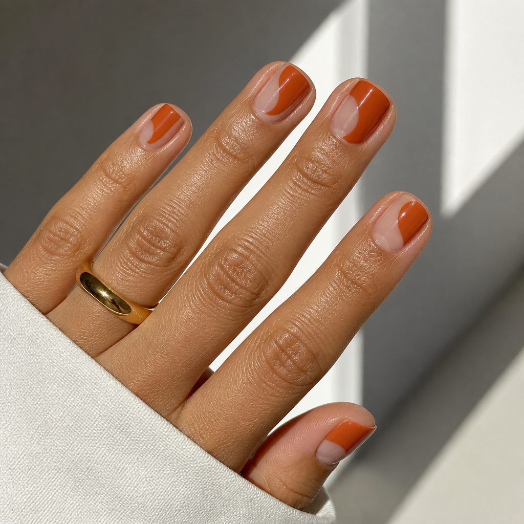 Burnt orange negative space short square nails