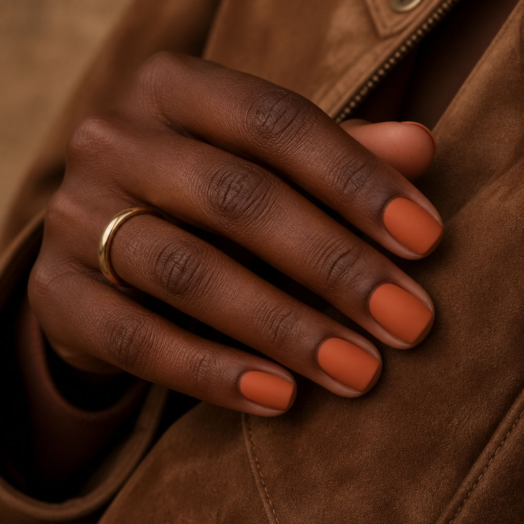 Matte burnt orange short square nails
