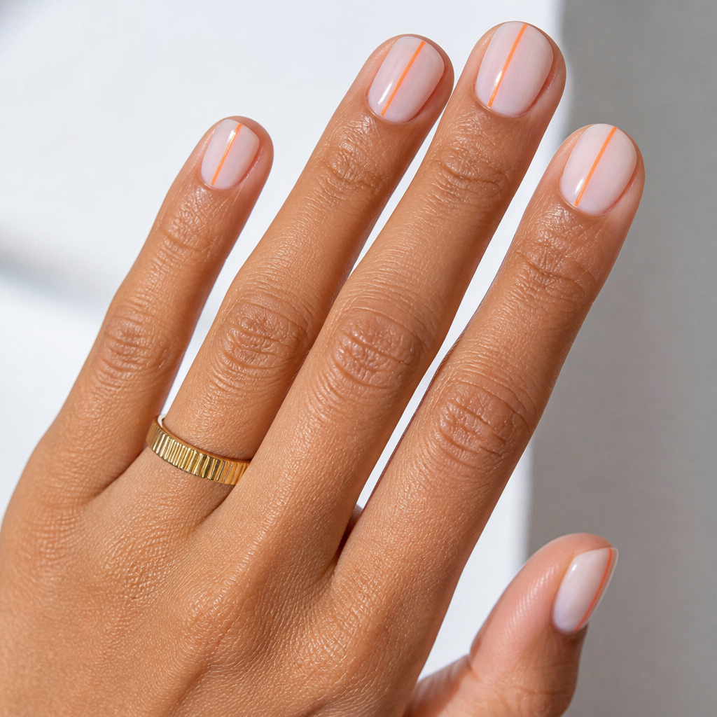 Minimalist line art on sheer short round nails