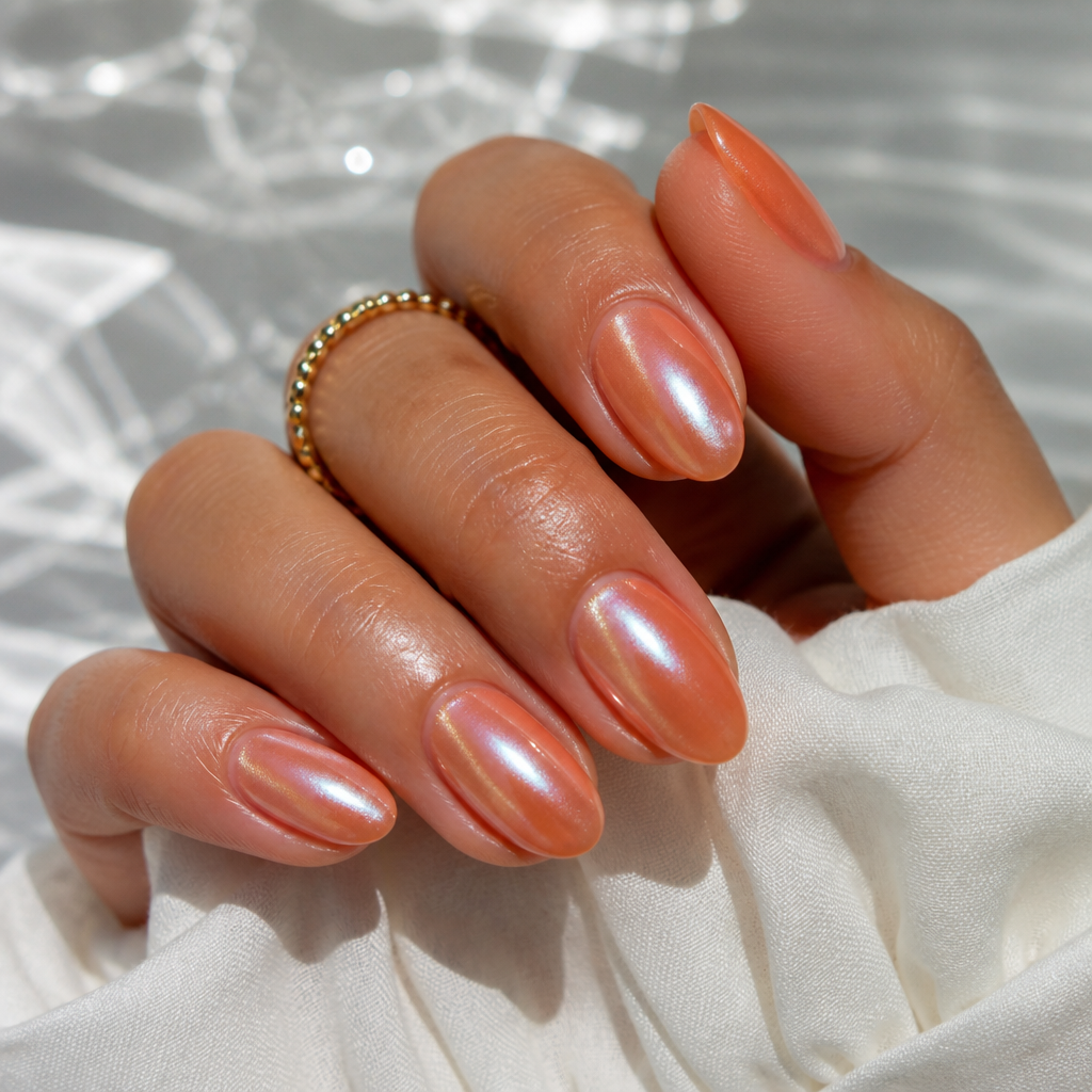Burnt orange glazed donut finish short almond nails