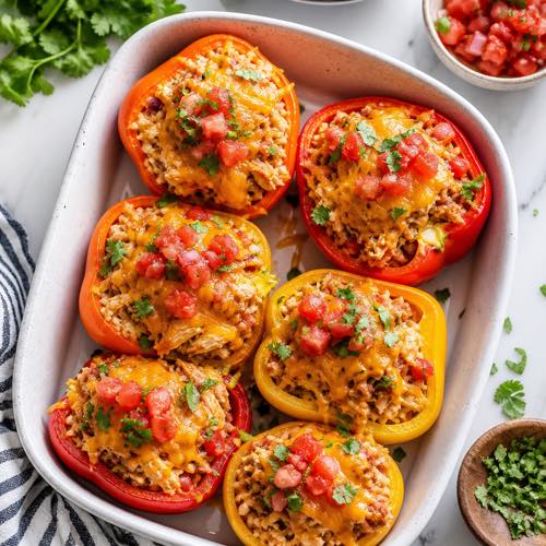 Shredded chicken recipe - Low-Carb Stuffed Bell Peppers