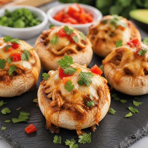 Shredded chicken recipe - Chicken Enchilada Stuffed Mushrooms
