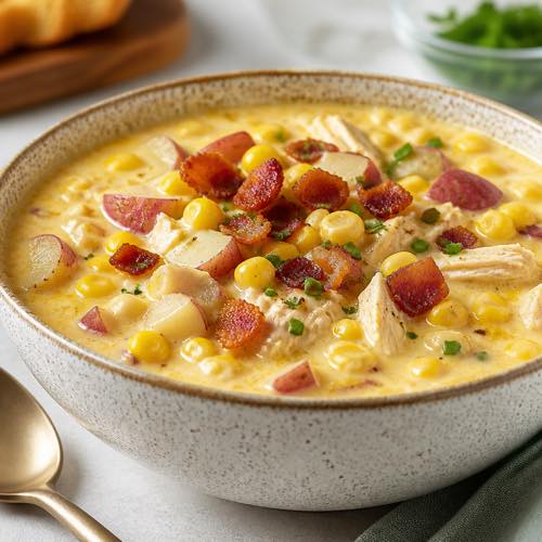 Shredded chicken recipe - Chicken and Corn Chowder