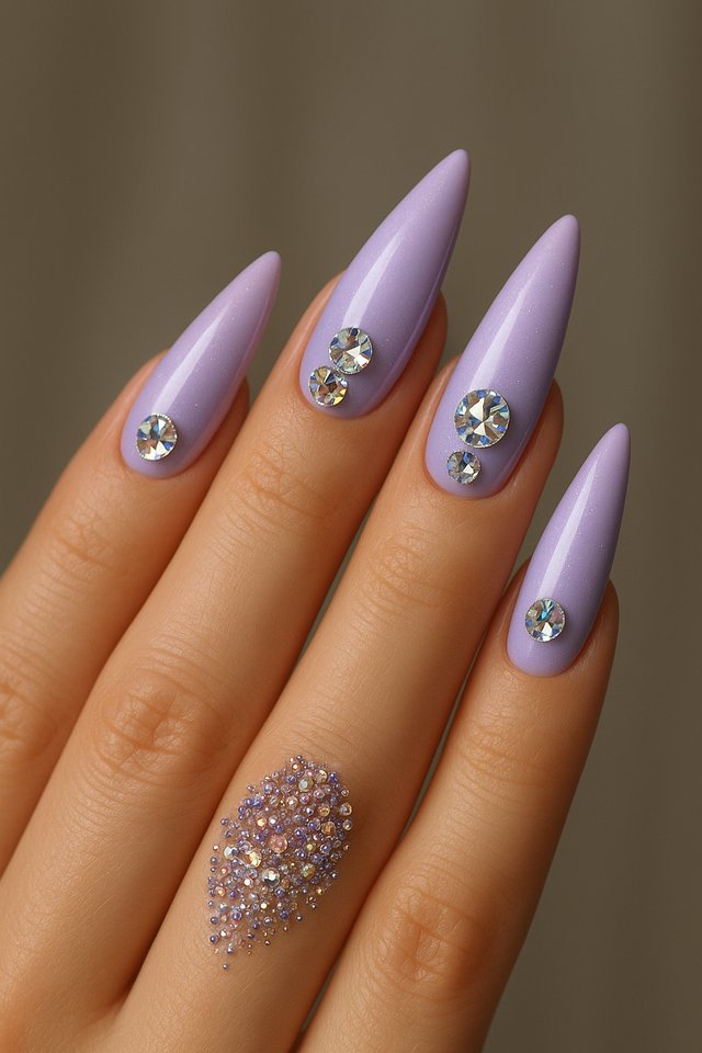 Lavender Rhinestone Nails