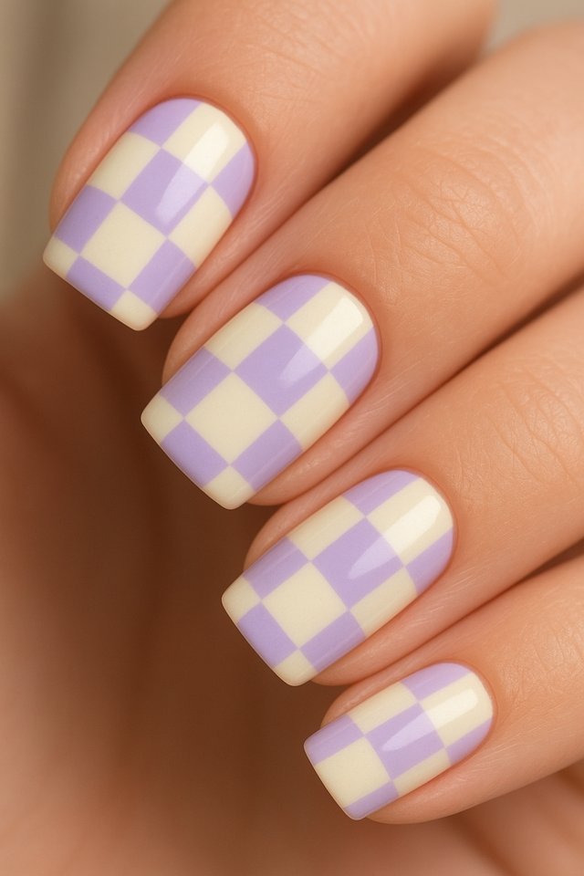 Lavender Checkerboard Nails