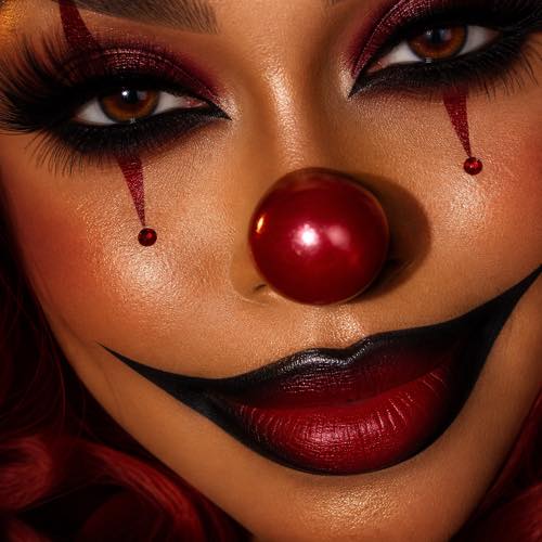 Clown makeup idea 11: Ruby Red Velvet Ombré Clown costume look