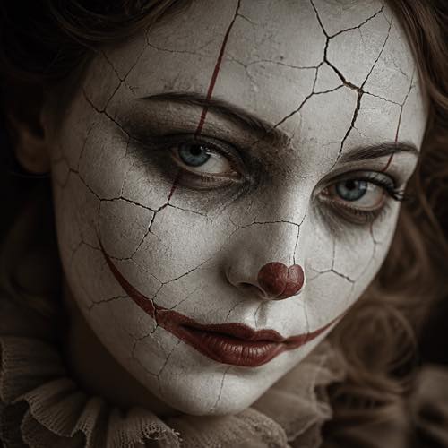 Clown makeup idea 16: Cracked Antique Porcelain Clown costume look
