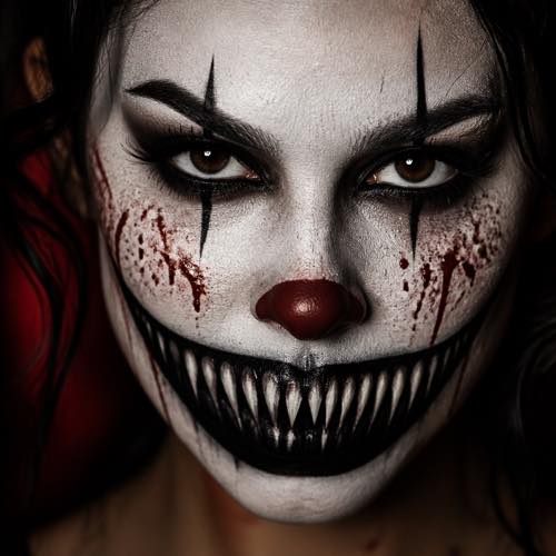 Clown makeup idea 19: Jagged Razor-Grin Horror Clown costume look