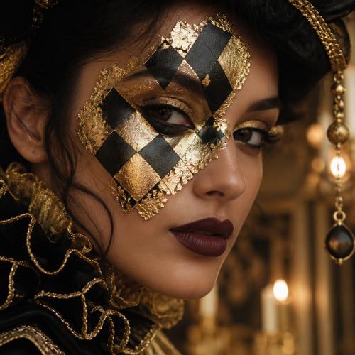 Clown makeup idea 25: Venetian Carnival Harlequin costume look